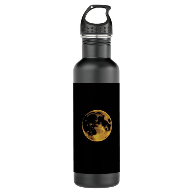 Botella De Agua Gold textured moon on dark black (Anverso)