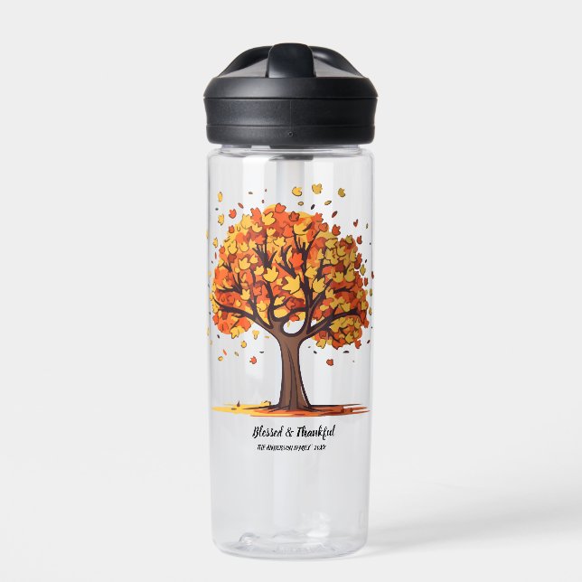 Botella De Agua Golden Autumn Trees Happy Thanksgiving Greeting (Delante)