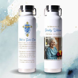 Botella De Agua Golden Cross and Flowers Memorial Keepsake