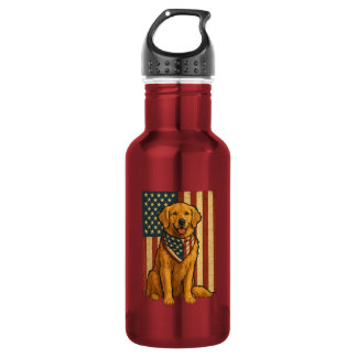 Botella De Agua Golden Retriever Bandera Americana
