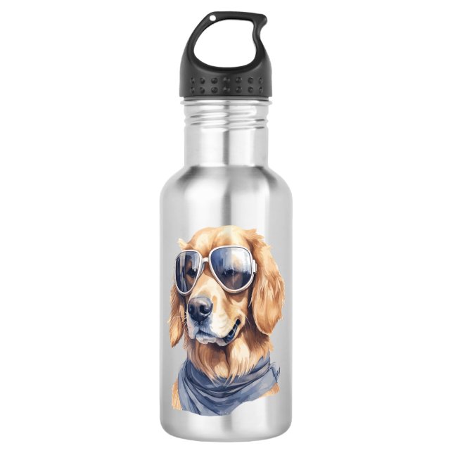 Botella De Agua Golden Retriever con gafas de sol (Anverso)