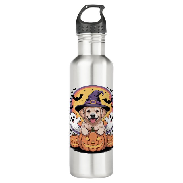 Botella De Agua Golden Retriever Halloween Witch Dog Classic T-Shi (Anverso)