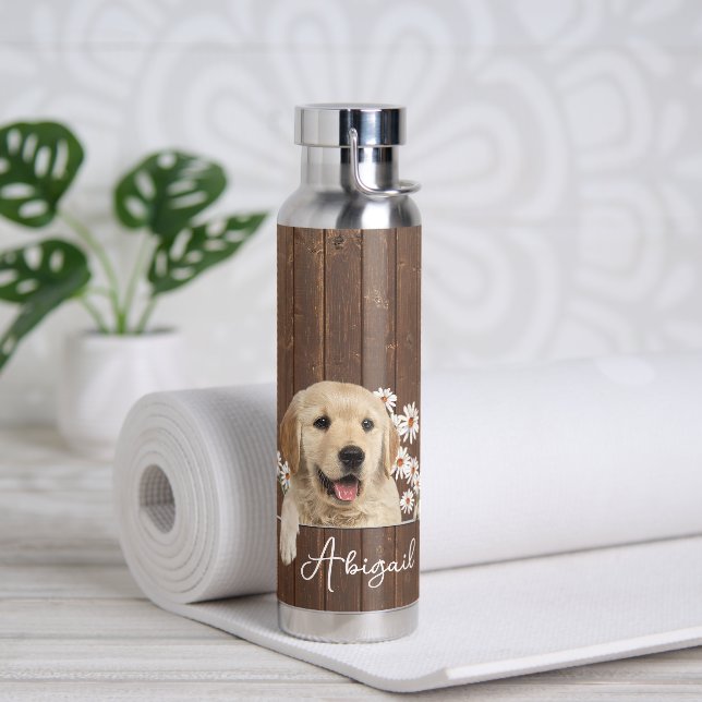 Botella De Agua Golden Retriever On Wood (Yoga)