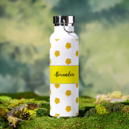 Botella De Agua Golden Yellow Wildflower Photo Monogram Name