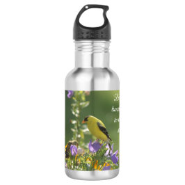 Botella De Agua Goldfinch en una flor harebell