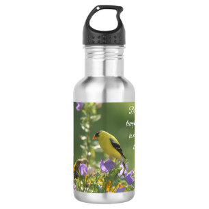 Botella De Agua Goldfinch en una flor harebell