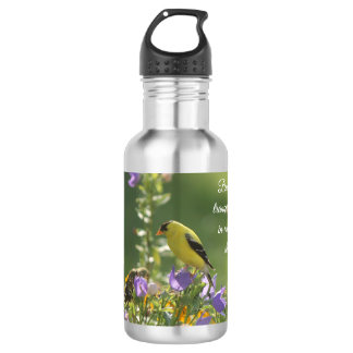 Botella De Agua Goldfinch en una flor harebell