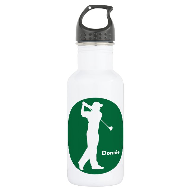 Botella De Agua Golf blanco verde del golfista personalizado (Anverso)