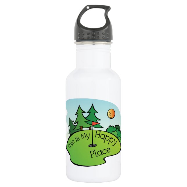 Botella De Agua Golf Course Hole Happy Place (Anverso)
