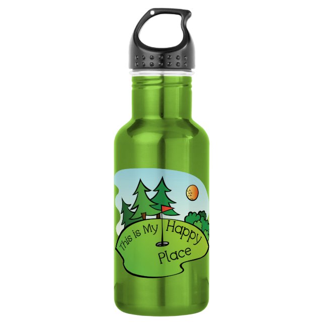 Botella De Agua Golf Course Hole Happy Place (Anverso)