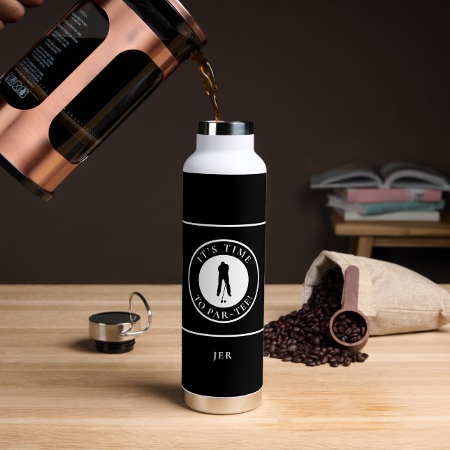 Botella De Agua Golf Divertido Par Tee Golfista Monograma Moderno (Café (girado))