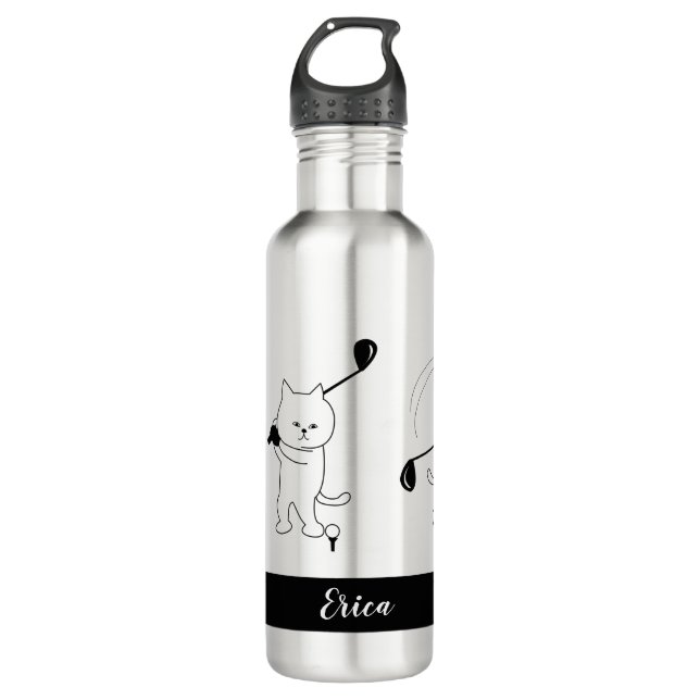 Botella De Agua Golf Golfer Chica Cute gato Personalizado Stainles (Anverso)