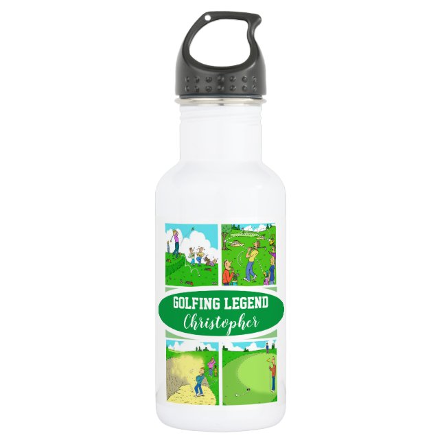 Botella De Agua Golf Legend con 4 divertidos Personalizados Golf (Anverso)