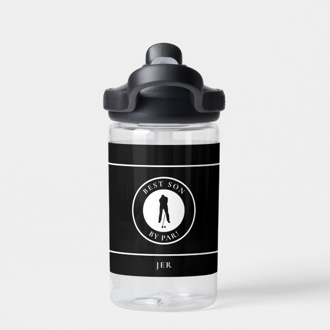 Botella De Agua Golf Mejor Hijo De Par Monograma Deportes Negro Go (Parte trasera)