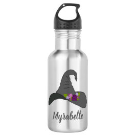 Botella De Agua Gorra de bruja negra con flores personalizadas