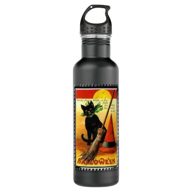 Botella De Agua Gorra de Halloween Kitty Sitting Witts (Anverso)