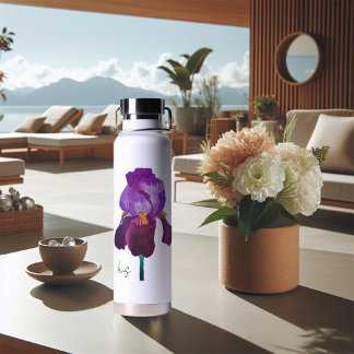 Botella De Agua Gourde bouteille fleur iris violet aquarelle