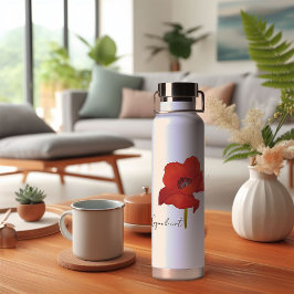 Botella De Agua Gourde fleur coquelicot rouge aquarelle