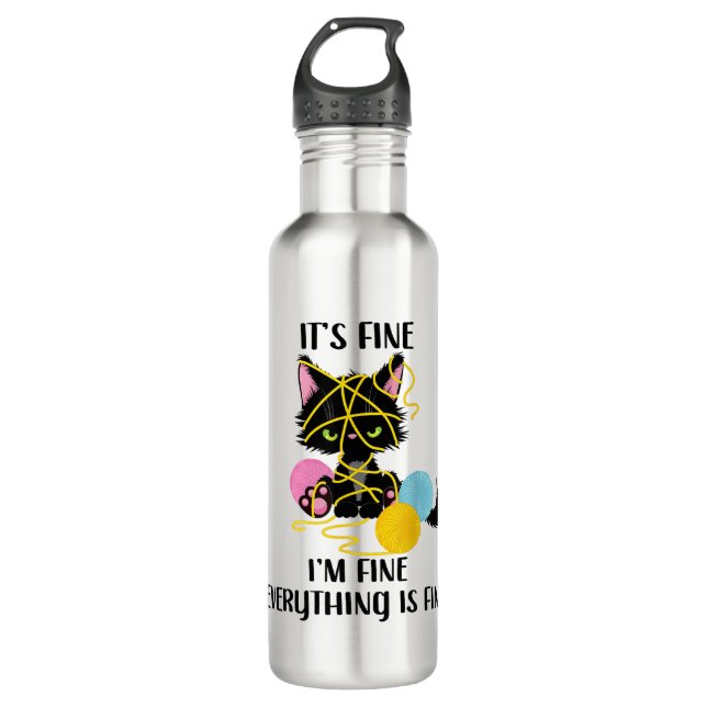 Botella De Agua Gracioso arte de gato negro está bien. Estoy bien. (Anverso)