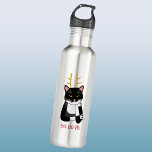 Botella De Agua Gracioso gato de Navidades sarcásticos<br><div class="desc">Un gracioso sarcástico,  fastidiado y poco entusiasta gato de esmoquin blanco y negro con Navidades que ríe. Ho ho ho,  y todas esas cosas. Cambie el texto o quítelo para personalizarlo más.</div>