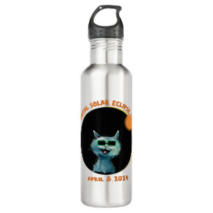 Botella De Agua Gracioso gato observando eclipse solar total 2024