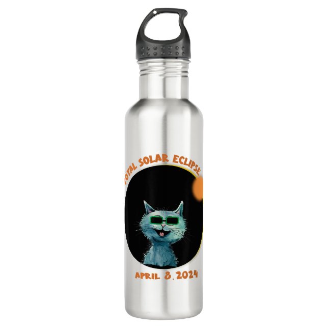 Botella De Agua Gracioso gato observando eclipse solar total 2024 (Anverso)