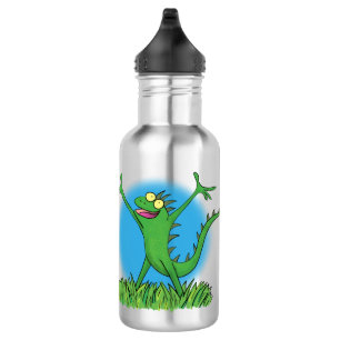 Botella De Agua Gracioso lagarto de iguana con sonrisa verde