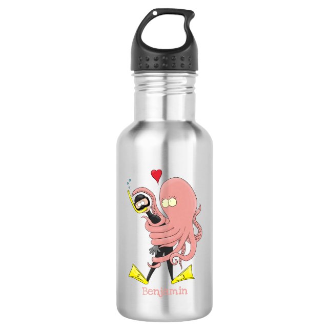 Botella De Agua Gracioso pulpo abrazos buceo humor personalizado (Anverso)