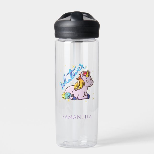 Botella De Agua Gracioso Rainbow Unicorn Lo que sea personalizado (Delante)