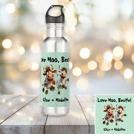 Botella De Agua Graciosos "Love Moo Bestie" Personalizados Mejores