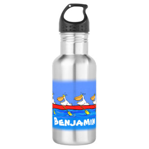 Botella De Agua Graciosos pelícanos remando ilustracion personaliz
