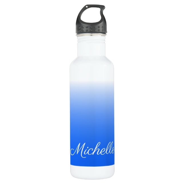 Botella De Agua Gradiente personalizado azul eléctrico oscuro (Anverso)