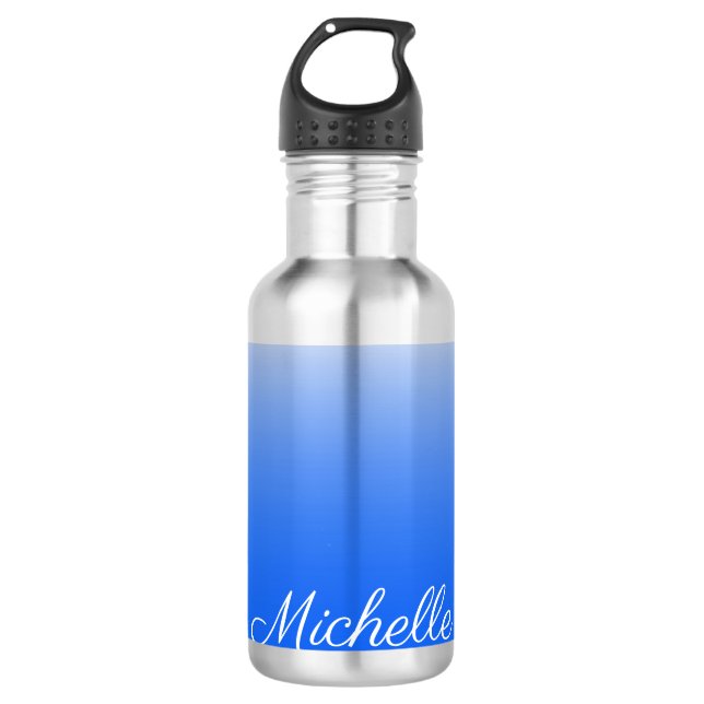 Botella De Agua Gradiente personalizado azul eléctrico oscuro (Anverso)