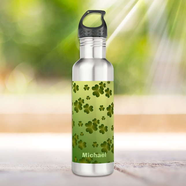 Botella De Agua Gradiente verde brillante Patrón Shamrock personal (Subido por el creador)