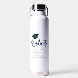 Botella De Agua Graduación 2025 Script Navy Blue Grad Personalizad