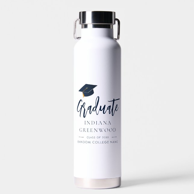 Botella De Agua Graduación 2025 Script Navy Blue Grad Personalizad (Delantero)