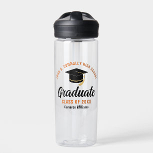 Botella De Agua Graduación personalizada de graduado negro naranja