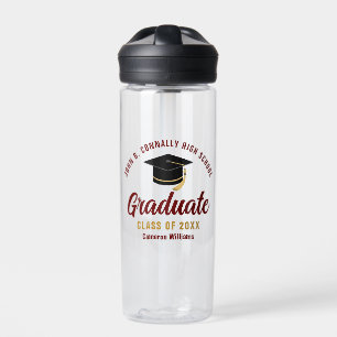 Botella De Agua Graduado de oro maroon personalizado 2025