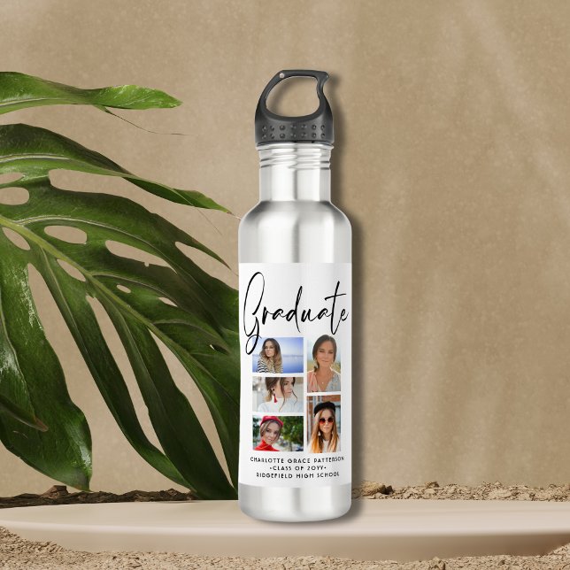 Botella De Agua Graduado Elegante Script Multifoto Graduado (Subido por el creador)