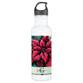 Botella De Agua Graffiti floral de poinsettia esponjoso personaliz