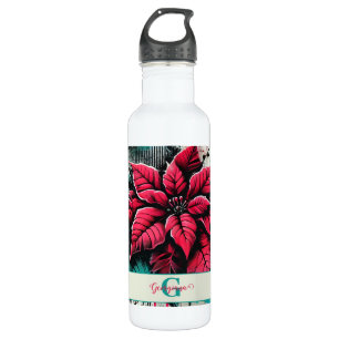 Botella De Agua Graffiti floral de poinsettia esponjoso personaliz