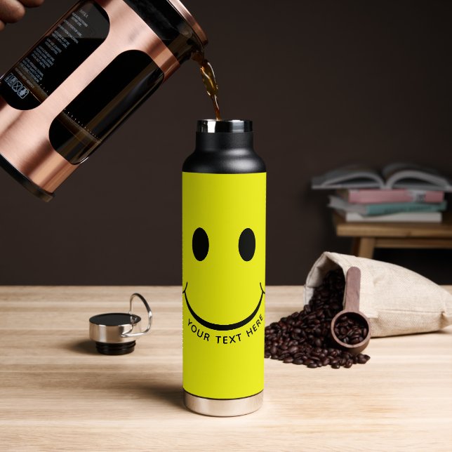 Botella De Agua Gráfica de cara feliz personaliza el amarillo (Café)