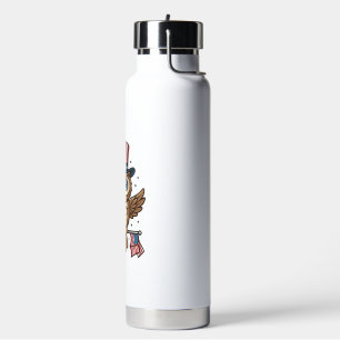 Botella De Agua Gráfica de grabado vintage de búho patriótico_1