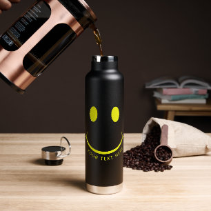 Botella De Agua Gráfica feliz cara personalizada negro