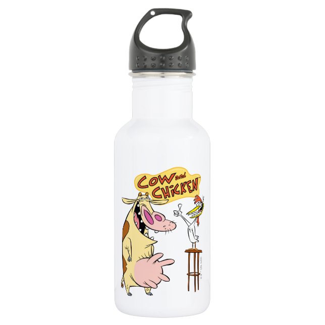Botella De Agua Gráfico sonriente de vaca y pollo (Anverso)