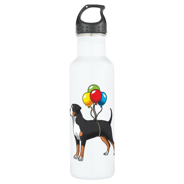 Botella De Agua Gran Perro de Montaña Suiza con globos (Anverso)
