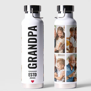 Botella De Agua Grandpa Grandfather Simple 4 Photo Custom Year