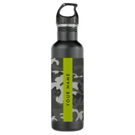 Botella De Agua Gray Camouflage Pattern, Your name, Personalize
