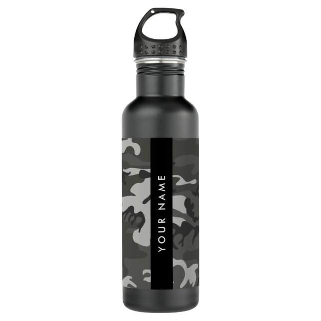 Botella De Agua Gray Camouflage Pattern, Your name, Personalize (Anverso)