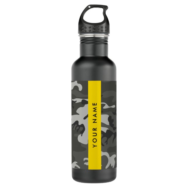 Botella De Agua Gray Camouflage Pattern, Your name, Personalize (Anverso)